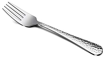 E-far Salad Forks Set of 12, Appetizer Dessert Forks Stainless Steel, Hammered Silverware Flatware Small Forks, Mirror Finish, Dishwasher Safe - 6.7 Inches