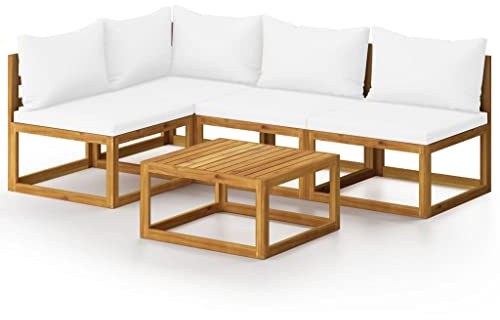 vidaXL Loungegrupp för trädgården med dyna gräddvit 5 delar akaciaträ