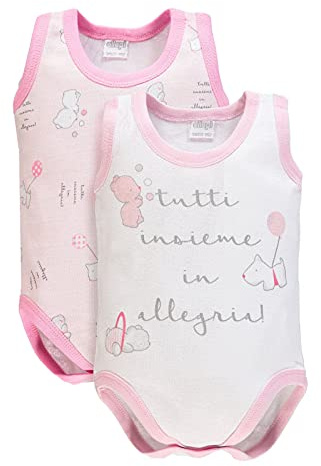 Ellepi Body för nyfödd 100 % bomull med bred axel 2-delat set, unisex babyunderkläder mjuk och andningsbar för känslig hud, rosa ljusblå neutral himmel, daglig användning, Rosenröd, 9 mesi, 74cm