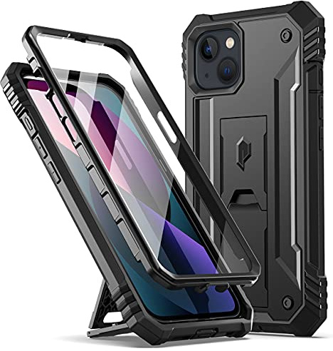Poetic Revolution Series Case Compatible with iPhone 13 6.1 inch (2021 Release), Full-Body Rugged Shockproof Heavy Duty Protective Cover with Kickstand and Built-in Screen Protector, Black