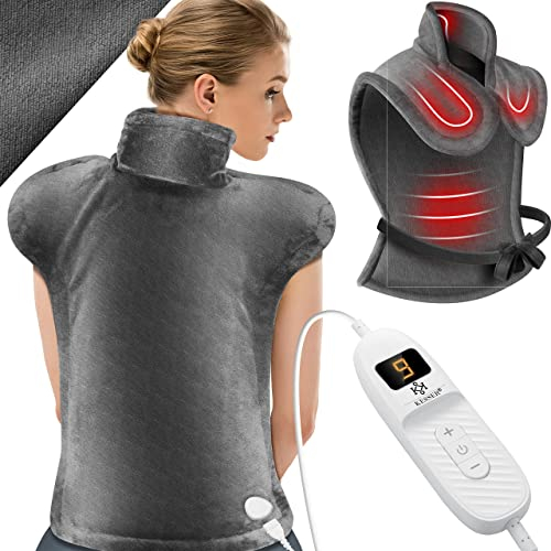KESSER® Elektrische Heizkissen für Rücken Schulter Nacken mit Abschaltautomatik 9 Heizstufen 60x85cm Wärmekissen mit Taillenriemen Rückenwärmer Elektrisch Heizdecke Waschbar Fernbedienung, Grau