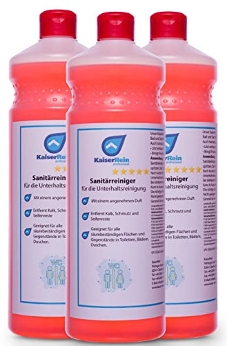 KaiserRein Sanitärreiniger 3 x 1 L rot Konzentrat für Fliesen, Boden, Einrichtungen er löst schnell Wasserstein, Kalkseifenrückstände, Urinstein sowie Kalk und Schmutz