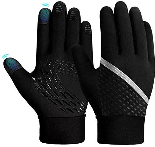 MILAIUN Kinder Handschuhe Winter Warm-Kids Outdoor Sport Fahrradhandschuhe,Softshell Handschuhe Kinder Smartphone Touch mit Anti-Rutsch für Klein Junge Mädch Schwarz 6-10 Jahre