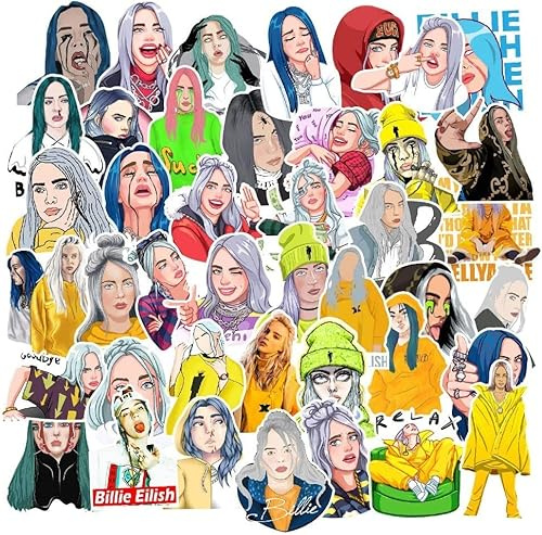 50pcs Singer Billie E_ilish Stickers, Waterproof Vinyl Stickers for Water Bottles, Trendy Country Singer Vinyl Decals for Teens Laptop Phone Luggage Guitar Notebook Journal Skateboard Bumper …