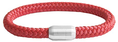 Paracord Armband | Magnetverschluss | geflochten aus Seemannsgarn | Segeltau | Maritim & Wasserfest | 8 mm Ø | Handgemacht | Damen und Herren | (Rot, 22.00)