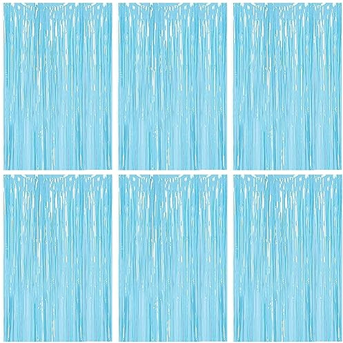 Lametta Vorhänge, 6 Stück Blau Glitzervorhang Fringe 1m x 2m Metallic Folienfransen Hintergrund, Luftschlangen Folie Vorhang für Geburtstag Hochzeit Weihnachten Party Dekoration, Tinsel Curtains Blue