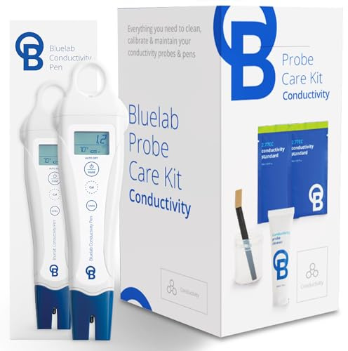 Bluelab Conductivity Pen Meter and Probe Care Kit pH and Conductivity-Water, Temperature and Nutrient Tester (CF, EC, PPM 500/700) with EC Solution and Cleaner for Hydroponics and Indoor Growing