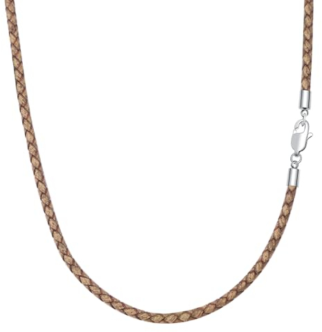 Viwind Lederkette Geflochten Vintage Leder Halskette Edelstahl Verschluss 3mm/4mm breit Damen Herren Kette für Anhänger charm 45-55cm wählbar Mit Schmuckschatulle (55cm, Vintage Khaki-3mm)