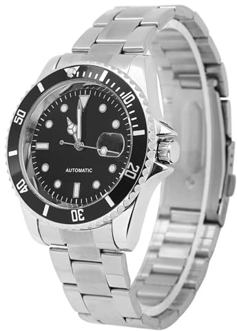 Brrnoo Reloj de Pulsera, Reloj de Pulsera de Acero Inoxidable, Reloj Mecánico Automático Masculino, Reloj de Pulsera con Banda de Acero Inoxidable, Reloj Mecánico (Negro (F1205182))
