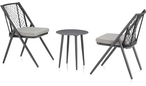 KHG Gartenset, 2 Gartensessel und Gartentisch grau als Lounge inkl. Sitzkissen, Outdoor, Aluminium-Gestell & Polyester-Bezug wetterfest und strapazierfähig 120kg belastbar