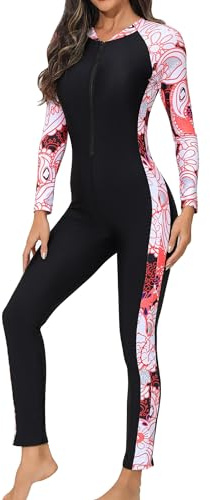 SEAUR Costume da Bagno 1 Pezzo Donna Rashguard Completo Pantaloni a Maniche Lunghe Tuta Subacquea Integrale Muta da Spiaggia Surf Nuoto Arancione L