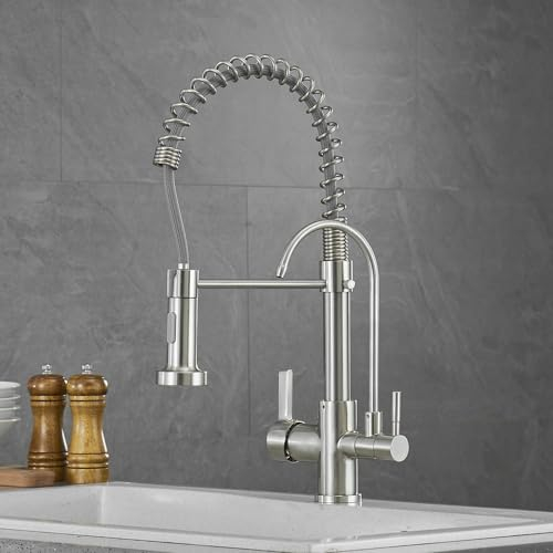 Küchenarmatur, 3-Wege-Drehgelenk, reines Wasser, heißes und kaltes Wasser, Multifunktions-Küchenspüle, gebürstet