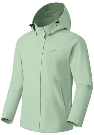 Pioneer Camp Giacca impermeabile da donna, leggera, traspirante, antivento, antivento, antivento, con cappuccio rimovibile, verde menta, XL