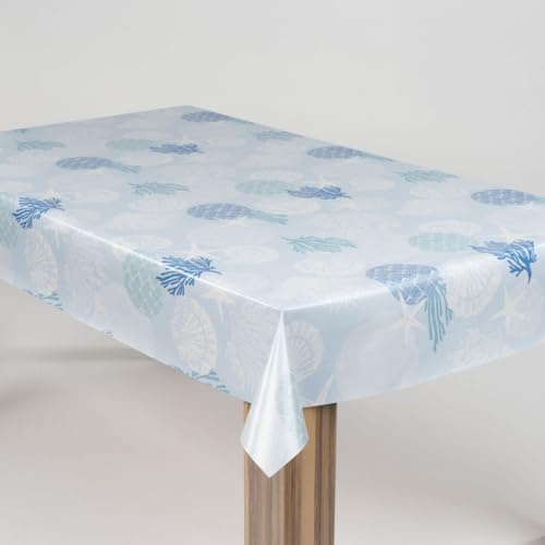 laro Wachstuch-Tischdecke Abwaschbar Garten-Tischdecke Wachstischdecke PVC Plastik-Tischdecken Eckig Meterware Wasserabweisend Abwischbar AS, Muster:Strand Muschel Koralle Blau, Größe:100x140