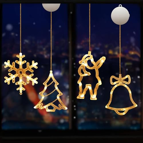 TaimeiMao LED Fensterlicht Saugnapf, 4 Stück LED Saugnapf Weihnachten Lichter, Fensterdeko Weihnachten Mit Saugnapf, Weihnachtsdeko Fenster, Weihnachtsdeko Led, für Deko, Party