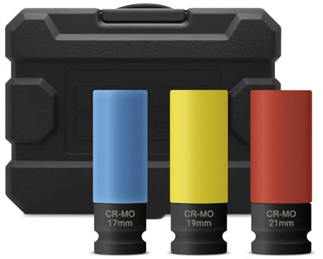 TOOLMAYS Steckschlüssel-Satz | 1/2 Zoll Cr-Mo Schoneinsätze 3tlg | 17mm 19mm 21mm Stecknüsse für den Rad Wechsel | Kraft-Steckschlüssel-Satz