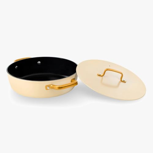 Arcos Serie Samoa Iconic | Cacerola Baja Antiadherente Cerámico 28 cm y 4,3 L | Aluminio Forjado | Apta cualquier cocina | Mango Acero Inoxidable | Color Beige | LIBRE DE (PFOA/PTFE/PFOS)