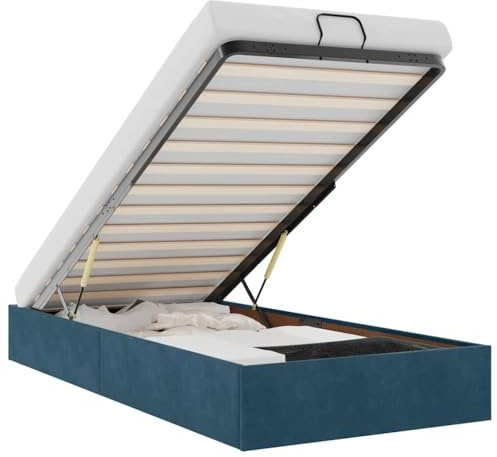 vidaXL Ottoman-Bett ohne Matratze Dunkelblau 100x200 cm Samt, Bettrahmen, Bettgestell mit Stauraum, Polsterbett, Bettgestell, Bettrahmen mit Stauraum