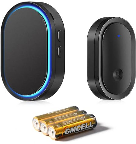 Brencco Wireless Doorbell Outdoor Waterproof, 300M Battery Operated Door Bells Wireless Cordless, IP55 Waterproof Outdoor Electronic Ring Chime with Receivers, 60 Melodies at 5 Volume Levels, Black