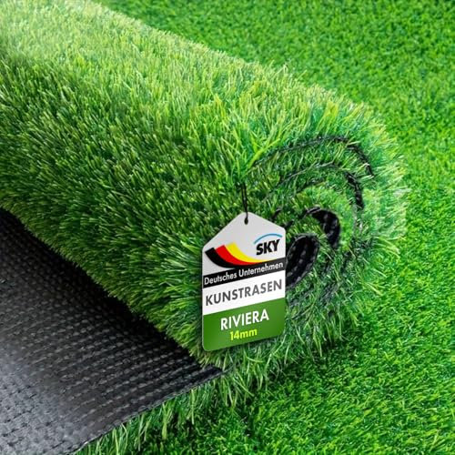 KARAT Sky Kunstrasen Outdoor Rasenteppich Meterware - Grasteppich - Rollrasen - Kunststoffrasen - Rasen für Balkon & Garten Rasen Teppichboden für Außen nach Maß 14mm Höhe, Riviera 100x300 cm