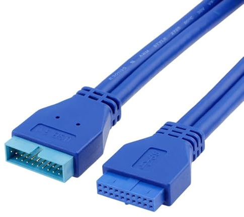 WLGQ Cavo di prolunga interno USB 3.0 19/20 pin maschio a femmina (0,2 m) – ad alta velocità 5 Gbps per intestazioni scheda madre, porte del pannello frontale e PC build