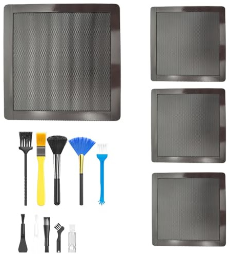 Tokaneit 4 Piezas Magnética Filtro Ventilador PVC, Mallas Ordenador Cubierta Antipolvo, Filtro Enfriador Computadora, Cepillo Antiestático Nylon Brocha(10pcs), con Marco Magnético, Negro