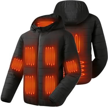 Auxo Heated Jacket for Men with Battery Pack Included, Thermal Ski Electric Heating Sweatshirt with Detachable Hood Heated Coat for Men and Women Black Medium