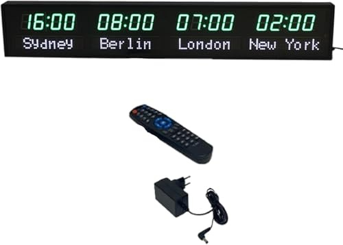 Orologio con fuso orario mondiale, orologio con fuso orario mondiale a LED, orologio digitale multi-fuso orario, città modificabile, adatto per scuole, parcheggi e ospedali,1-green&white-4City