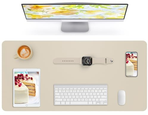 Lllunimon Cuero Almohadilla de Mesa para el ratón Desk Pad Large Mouse Pad Mat Antideslizante Tabla Computadora Portátil Bloque de escritura Oficinas y Familias (Beige claro, 120x60cm)