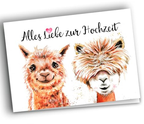 Alpaka Hochzeitskarte Glückwunsch zur Vermählung und Hochzeit witzige Lamas Klappkarte 10 x 15 cm