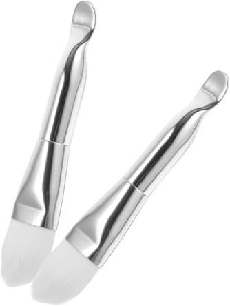 Healvian 2 Stück Doppelseitiger Pinsel mit Weichen Borsten und Löffel Teiliges für Präzises Auftragen von Masken und Cremes zur Haut für Damen Gesichtspflege