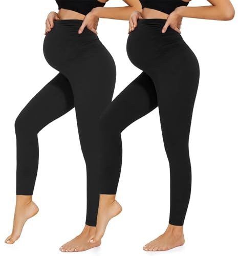 QGGQDD Maternity Leggings Over Bump with Pockets High Waisted Pregnancy Leggings for Women Gym Yoga Pants
