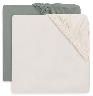 Jollein Drap-Housse Jersey - pour Berceau - Sea Green/Ivory - Lot de 2-40/50x80/90cm - Drap-Housse en Coton - Certifiée Oeko-TEX