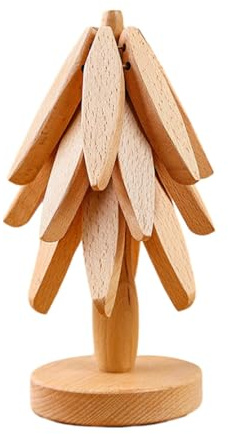 Juego De Posavasos De Madera para Arte De Árbol, Posavasos Plegables Antiescaldado, para Platos Calientes, Bebidas, Platos, Ollas (3 Posavaso De Madera + 1 Soporte)