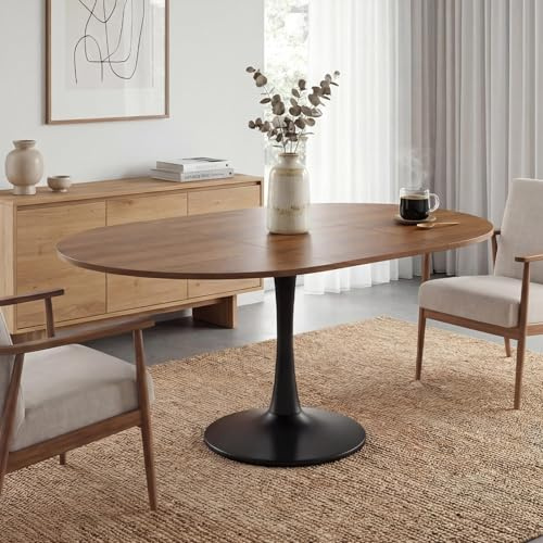 Runt matbord, utdragbart 100/140 x 40 x 75 cm, matbord/köksbord för 2–6 personer, snyggt soffbord/träbord, runt bord/utdragsbord för kök, vardagsrum, matsal (trä och svart)