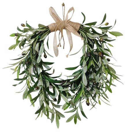 Gitohoni Künstlicher Olivenkranz Grünkranz Dekokranz Wandbehang Frühlingskranz mit Realistischer Optik Ohne Verwelken Aus für Feste Und Als Wandsch, 50cmx48cm
