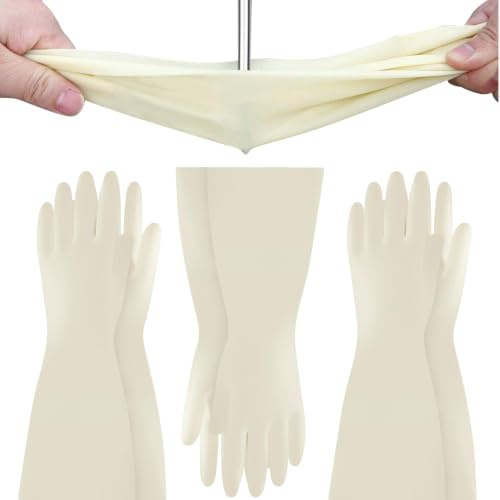 CLEANHOME 3 Pairs Medium Rubber Gloves,Durable|Non-slip,Size L | Kitchen Food-Grade Washing-up Gloves,16-inch Extended Cuffs for Deep Cleaning,Cooking Easy Cleaning Gloves（White）