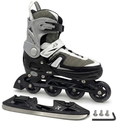 Cox Swain Push 2in1 Inliner & Schlittschuhe - Größenverstellbare Kombi Skates & Eislaufschuhe für Kinder, Mädchen, Jungen, Damen & Herren - Edelstahlkufen, PU-Rollen, ABEC 7, Gr. 29-32 bis 43-46