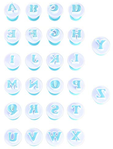 Nuoda Alphabet Letters, 26pcs Uppercase Letters Fondant Cake Biscuit Mold,Cake Decorating Tools, Cookie Stamp Impress,Embosser Cutter, DIY Sugar Craft Cookies Plunger-Plastic (Uppercase Letters)