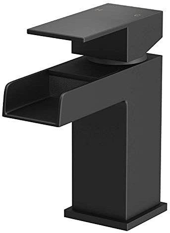 Architeckt® Dakota Bathroom Waterfall Basin Sink Mixer Tap Modern Mono Square Single Lever Handle Faucet for Sinks, Black