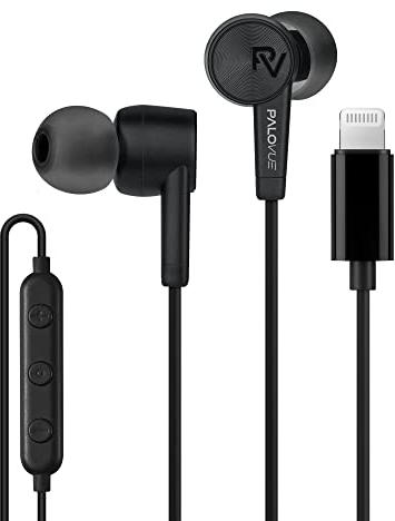 PALOVUE Lightning Earbuds - Compatible iPhone 14/13/12/11/10/8/7 Plus - MFi Certified with Microphone - SweetFlow Black