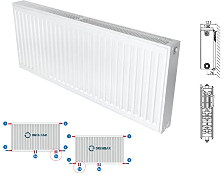 Belrad® Heizkörper Typ 22 | flacher Universalheizkörper mit 8 Anschlüssen | modern, kompakt & energiesparend | Wandmontagefähig | Wohnzimmer, Bad & Gäste-WC | weiß, horizontal | Flachheizkörper