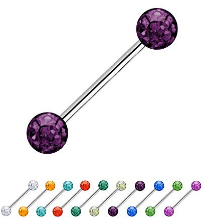 Treuheld® Multi-Kristall Piercing Barbell | Stahl | 2 Glitzer Piercing-Kugeln | 700 Varianten