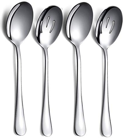 Cucchiai da portata 4 pezzi,Kyraton cucchiaio da portata, include 2 cucchiai da portata e 2 cucchiai scanalati, utensili da portata in acciaio inossidabile, set da portata Confezione da 4