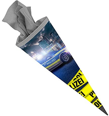 itenga Schultüte 70cm groß rund Polizei Einschulung Schulanfang - Zuckertüte für Jungen mit Polizeiauto