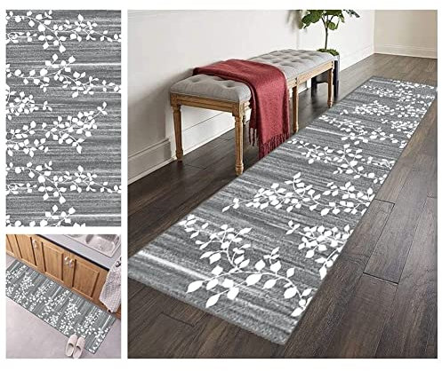 ZVEZVI Teppich Läufer Flur Küche rutschfest Waschbar Grau und Weiß Geometrische Muster 40x240cm Bunter Modern rutschfest Waschbar Vintage Kücheläufer Teppichläufer Polyester Meterware Anpassbar
