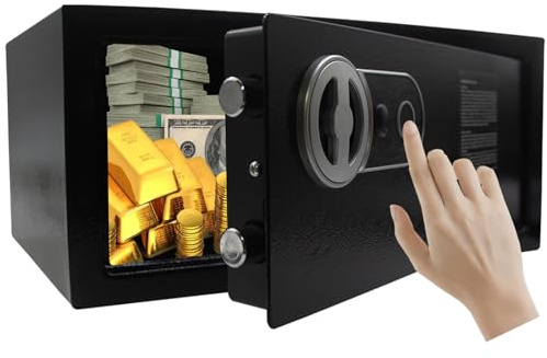 Yuanshikj Biometric Fingerprint And Key Security Safe Lock Box Steel Digital Deposit for Home Office Hotel Business Cash Jewelry Storage Cabinet (BLACK 0.6CF)