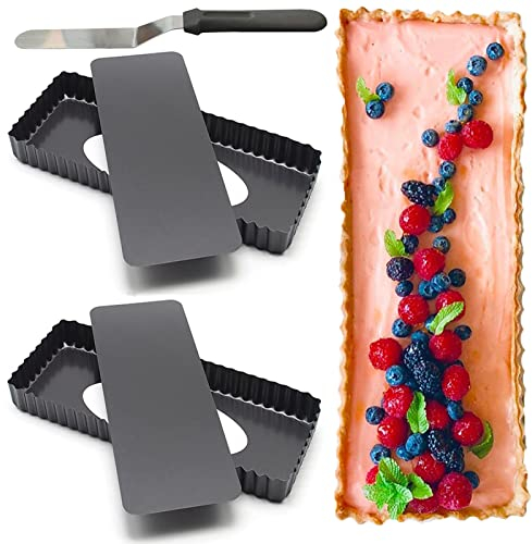 KangBaz Stampo per torta rettangolare piatto rimovibile: pasticceria scanalata quiche torte stampo antiaderente in metallo, 36,5 x 14,5 cm, 2 pezzi