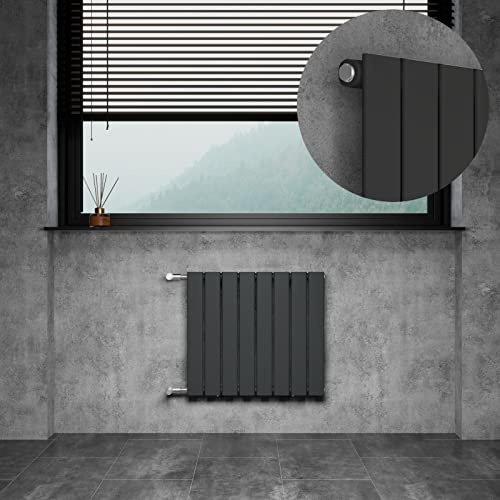 DOLF Design Heizkörper Doppellagig Heizung Flach Paneelheizkörper für Wohnzimmer und Badezimmer, Horizontal Badheizkörper mit Seitenanschluss Nabenabstand 500 mm, 600 x 550 mm Anthrazit Wandheizkörper