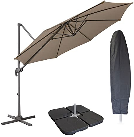 SVITA AREA Sonnenschirm Ø 300 cm Aluminium-Ampelschirm mit Ständer und Kurbel, UV50+, 360° Hebel-Konstruktion, kippbar, Set Taupe